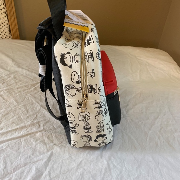 Peanuts Snoopy & Friends Mini Backpack NWT | Red Black White Cartoon Print Bag - Picture 5 of 10